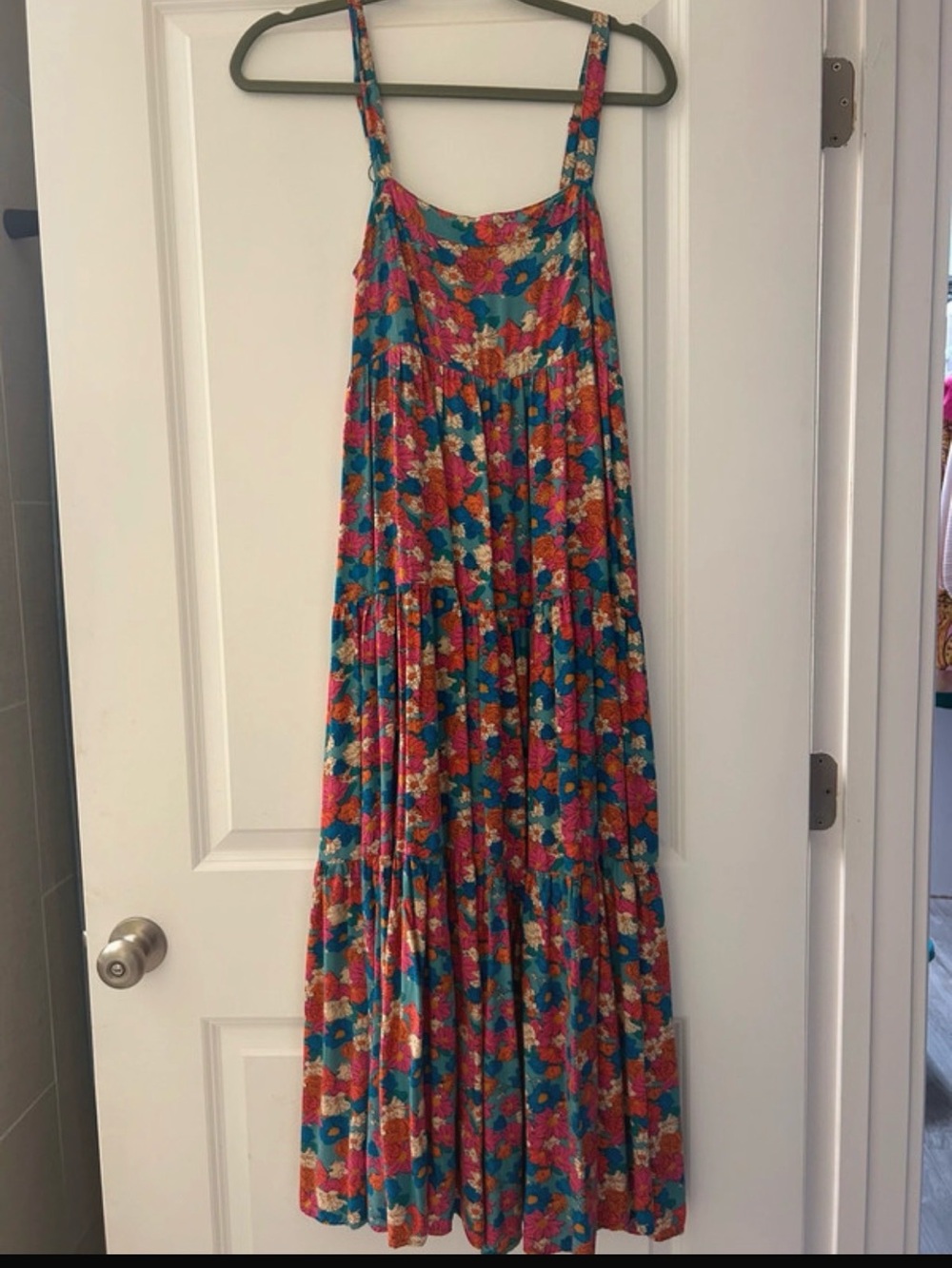 NATURAL LIFE Teal & Pink Floral Tiered Maxi Dress